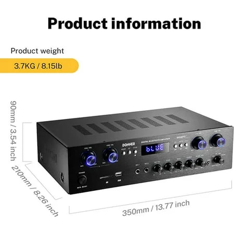 Stereo Receiver 4 Channel 1000W Peak Power Home Theater Amp Amplifier USB SD, for Outdoor Speakers Karaoke