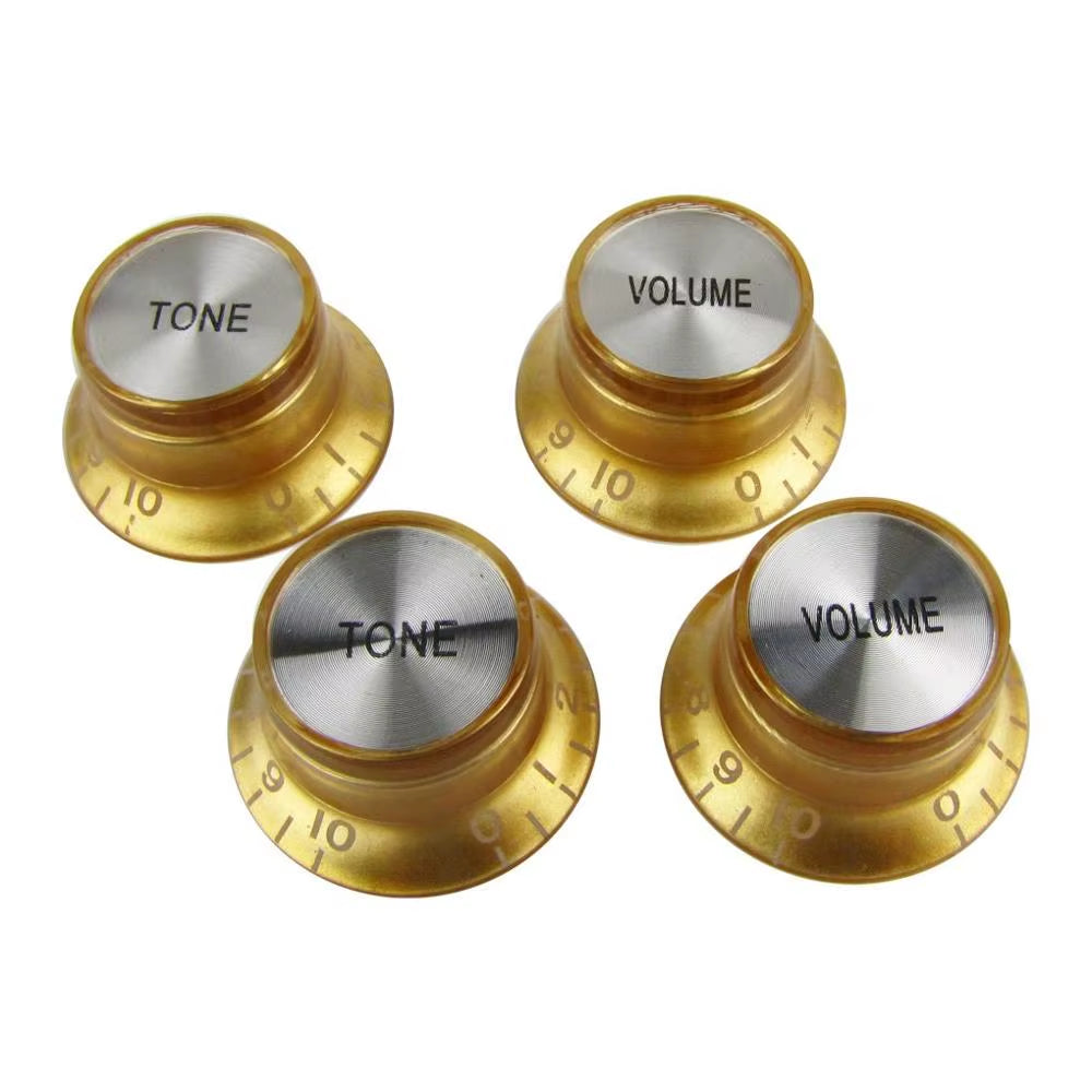 4Pcs Guitar Top Hat Speed Control Knobs 2 Volumes & 2 Tones Silver Bell for LP SG Guitar
