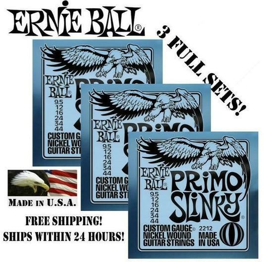 ** 3 SETS! ERNIE BALL PRIMO SLINKY ELECTRIC GUITAR STRINGS 2212 **