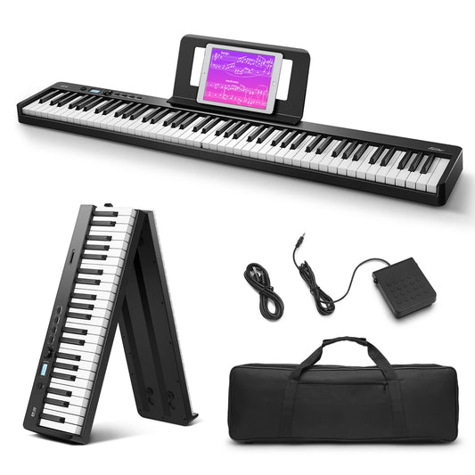 Extra save 30  EP-10 Beginner Foldable Digital Piano 88 Key Full Size Semi Weighted Keyboard, Bluetooth Portable Electric Piano with Piano Bag
