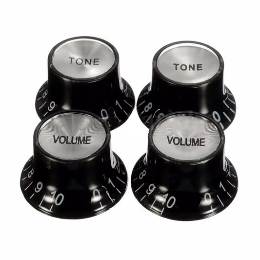 4Pcs Guitar Top Hat Speed Control Knobs 2 Volumes & 2 Tones Silver Bell for LP SG Guitar