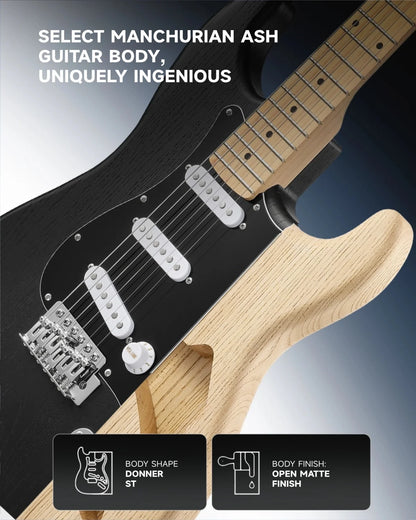 Electric Guitar Kits for Beginner Right Hand S-S-S Pickups Strater Sets, Black DST-80