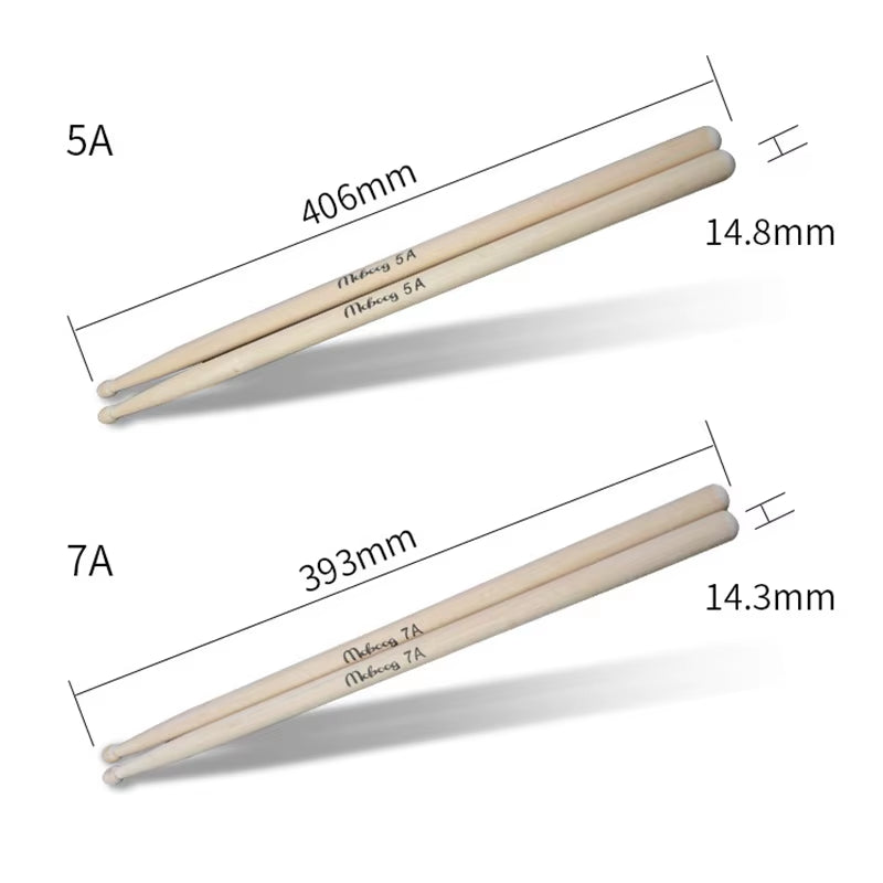 1 Pair Lightweight Wood Color Drum Sticks Musical Aparts 5A 7A Size Classic Maple Wood Drumsticks Stick for Drum Adult Kids Gift