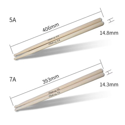 1 Pair Lightweight Wood Color Drum Sticks Musical Aparts 5A 7A Size Classic Maple Wood Drumsticks Stick for Drum Adult Kids Gift