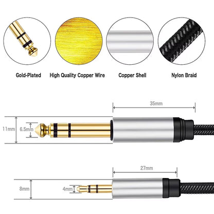 Stereo Braid Cord TRS 1/8 3.5Mm to 1/4 6.35Mm Jack Adapter AUX Audio Cable for MP3 Phone PC Guitar Amplifier Speaker Mixer