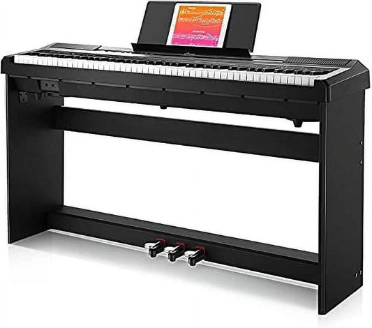 DEP-10 Digital Piano 88 Key Weighted, Full-Size Electric Piano Portable Keyboard for Beginners, with Furniture Stand, Triple Pedals, Power Supply