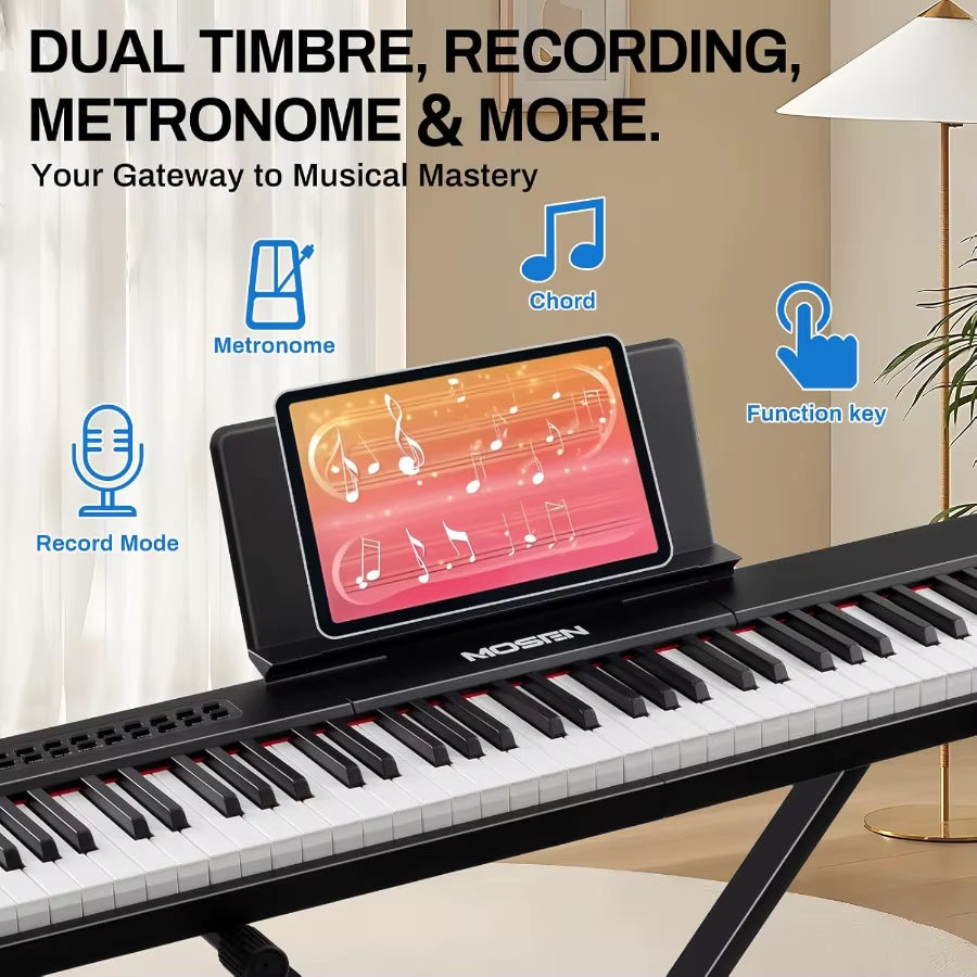 88Key Digital Piano Keyboard with Semiweighted Keys for Realistic Piano Playing Experience Featuring Double Keyboard Design LED