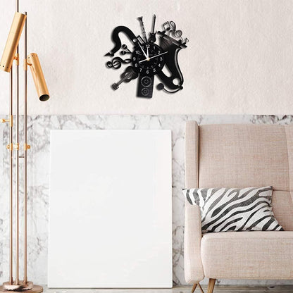 Music Vinyl Record Wall Clock, Music Room Decoration, Music Theme Wall Clock. (Music B)