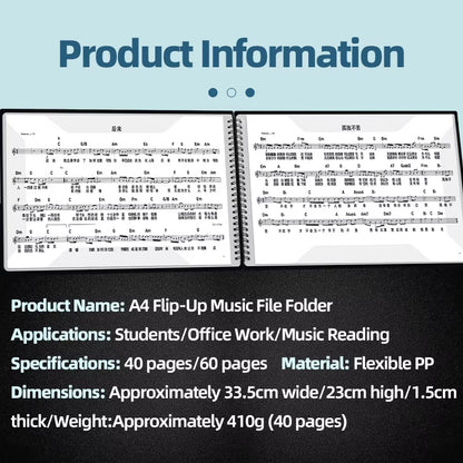 A4 Horizontal Version of the Sheet Music Binder Can Be Modified to Hold Piano Sheet Music, Music Scores Can Be Edited, Binder for Students, Document Folder, Storage Book