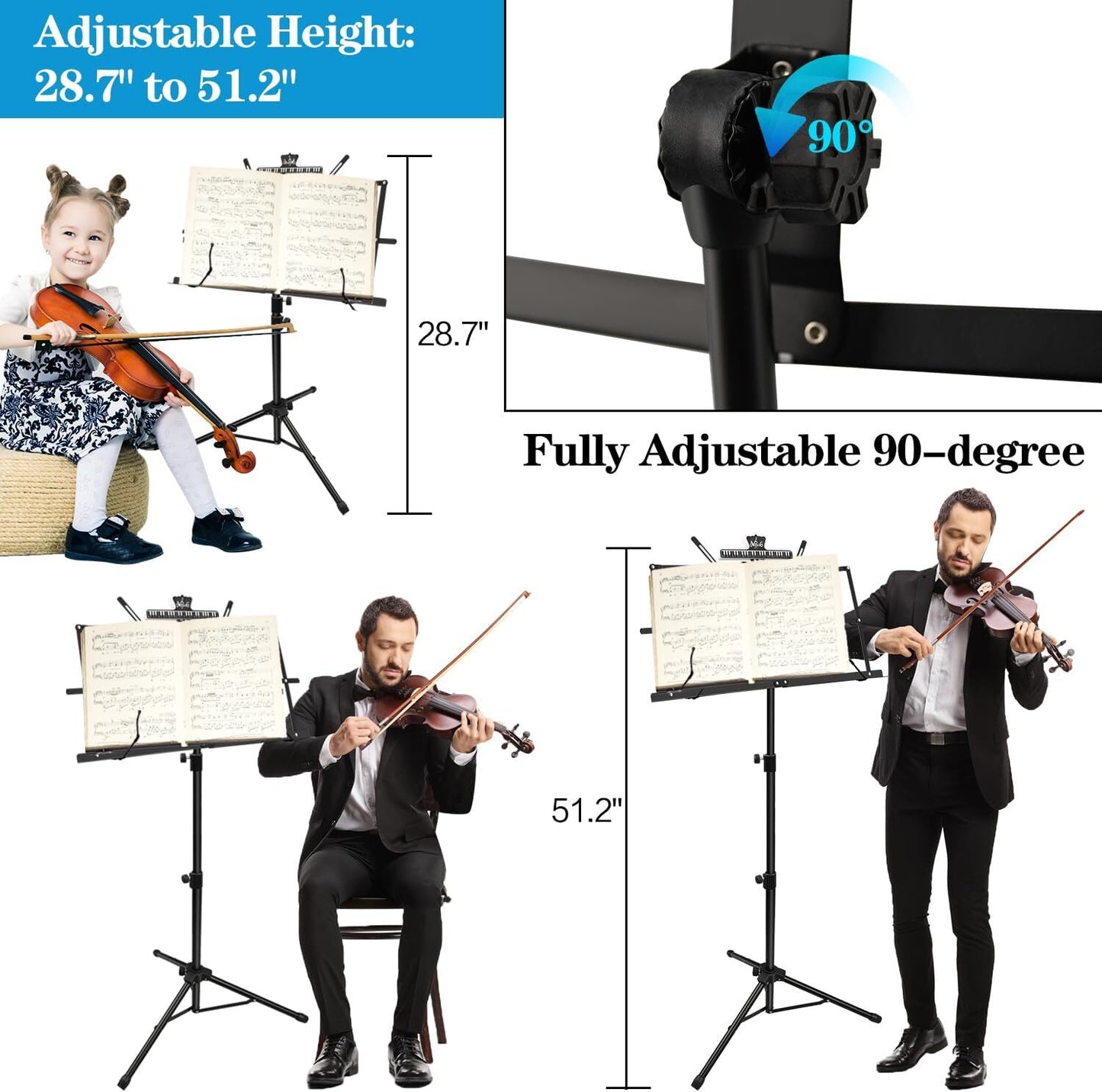 1 Pack Music Stand 2 in 1 Dual-Use Folding Sheet Music Stand Lightweigh...