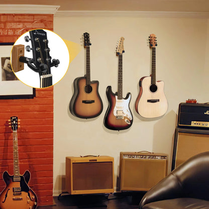 Guitar Wall Mount Hanger 3-Pack, Black Walnut Guitar Wall Holder for Acoustic Electric Guitars, Bass, Folk Ukulele, Violin, Mandolin Banjo and String Instruments