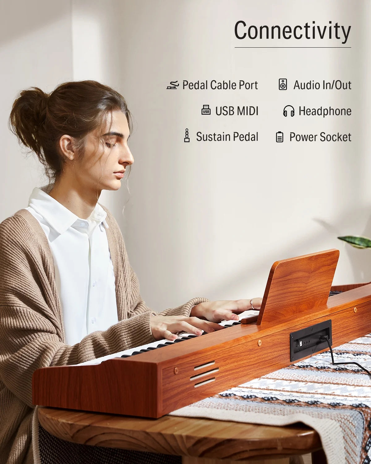 DEP-1S Velocity-Sensitive 88 Keyboard Digital Piano with Stand, 128 Tones, 100 Rhythms, 88 Demo, with Headphone, USB-MIDI, Sustain Pedal, Connect to Apps
