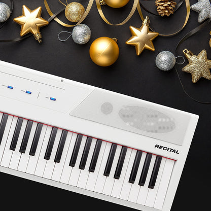Recital White - 88 Key Digital Piano Keyboard with Semi-Weighted Keys, 2X20W Speakers, 5 Voices, Split, Layer and Lesson Mode, FX and Piano Lessons