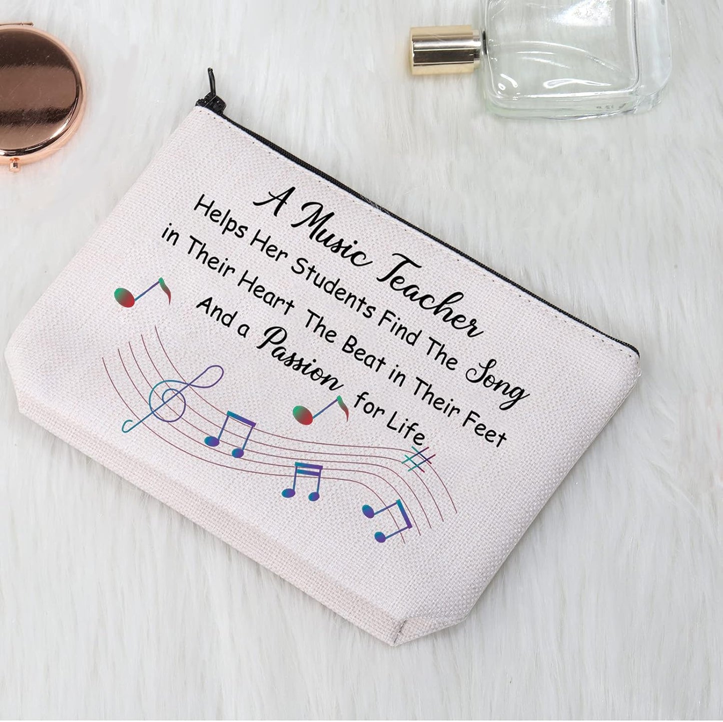 Music Teacher Gifts Music Teacher Bag Makeup Cosmetic Pouch Music Teacher Appreciation Gifts for Women Music Teacher Travel Toiletry Bag Pencil Pouch (Music Teacher Cosmetic Bag)