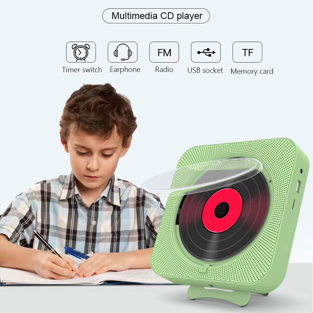 Portable CD Music Player Wall Mounted Bluetooth-Compatible 5.1 Music Player LED Display 3.5Mm Music Player FM Radio with Bracket