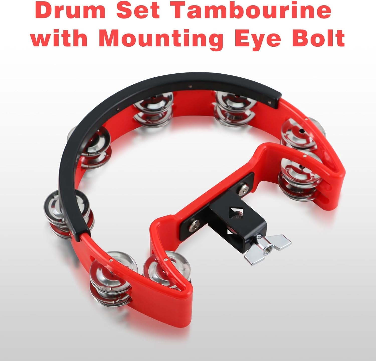 Drum Set Tambourine with Mounting Eye Bolt, Hi Hat Tambourine (Red)