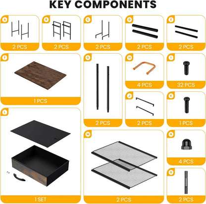 Guitar Stands Floor with 4 Guitar Holders, 3-Tier Guitar Rack with Amp Stand & Cloth Drawer, Floor Adjustable Guitar Holder Display for Music Room Home Studio