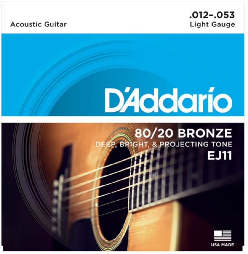 D'Addario EJ11 Light Acoustic Guitar Strings 80/20 Bronze 12-53
