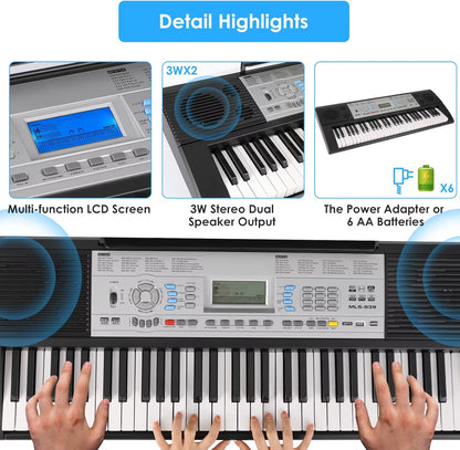 Keyboard Piano Digital Piano 61 Keys, Electric Piano Keyboard for Beginners, 300 Sounds & Teaching Function, Electronic Keyboard