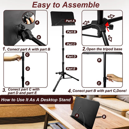 70IN Sheet Music Stand, Tall Music Stand for Sheet Music Height- Adjustable Musi
