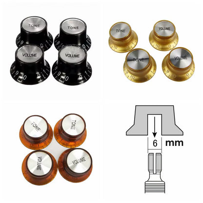 4Pcs Guitar Top Hat Speed Control Knobs 2 Volumes & 2 Tones Silver Bell for LP SG Guitar