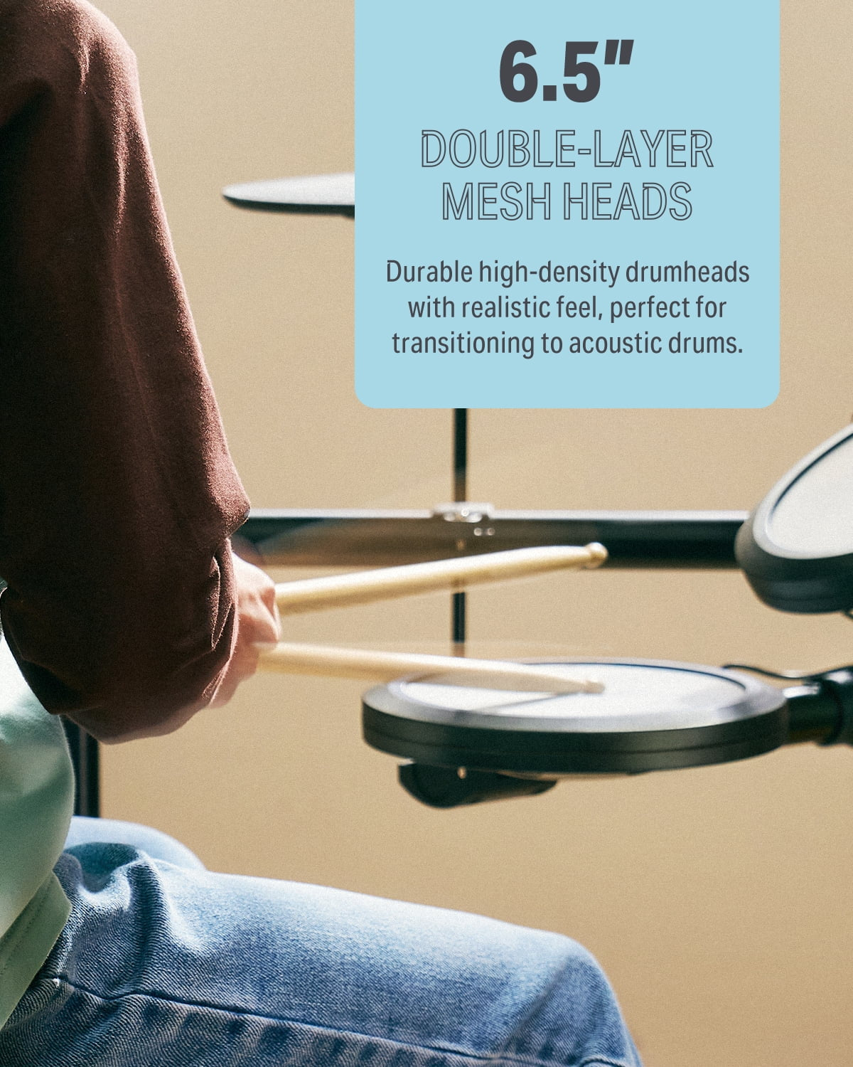 Electric Drum Set for Kids, 150+ Sounds, 15 Drums Kit, 10 Demo Songs, 4 Quiet Mesh Pad Kits for Beginner, Ded-70