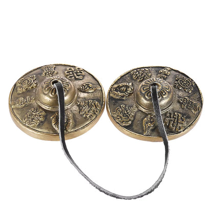 2.6In/6.5Cm Handcrafted Tibetan Meditation Tingsha Cymbal Bell with Buddhist the Eight Auspicious Symbols
