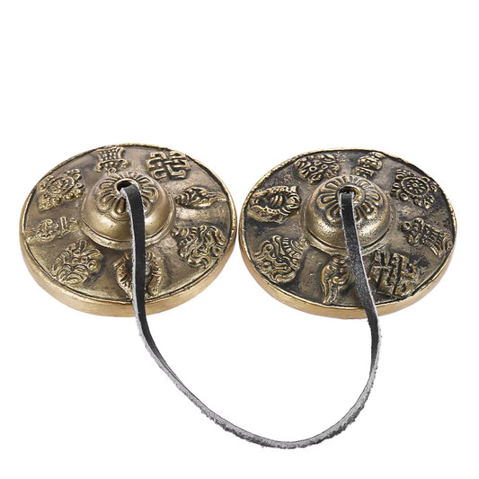 2.6In/6.5Cm Handcrafted Tibetan Meditation Tingsha Cymbal Bell with Buddhist the Eight Auspicious Symbols