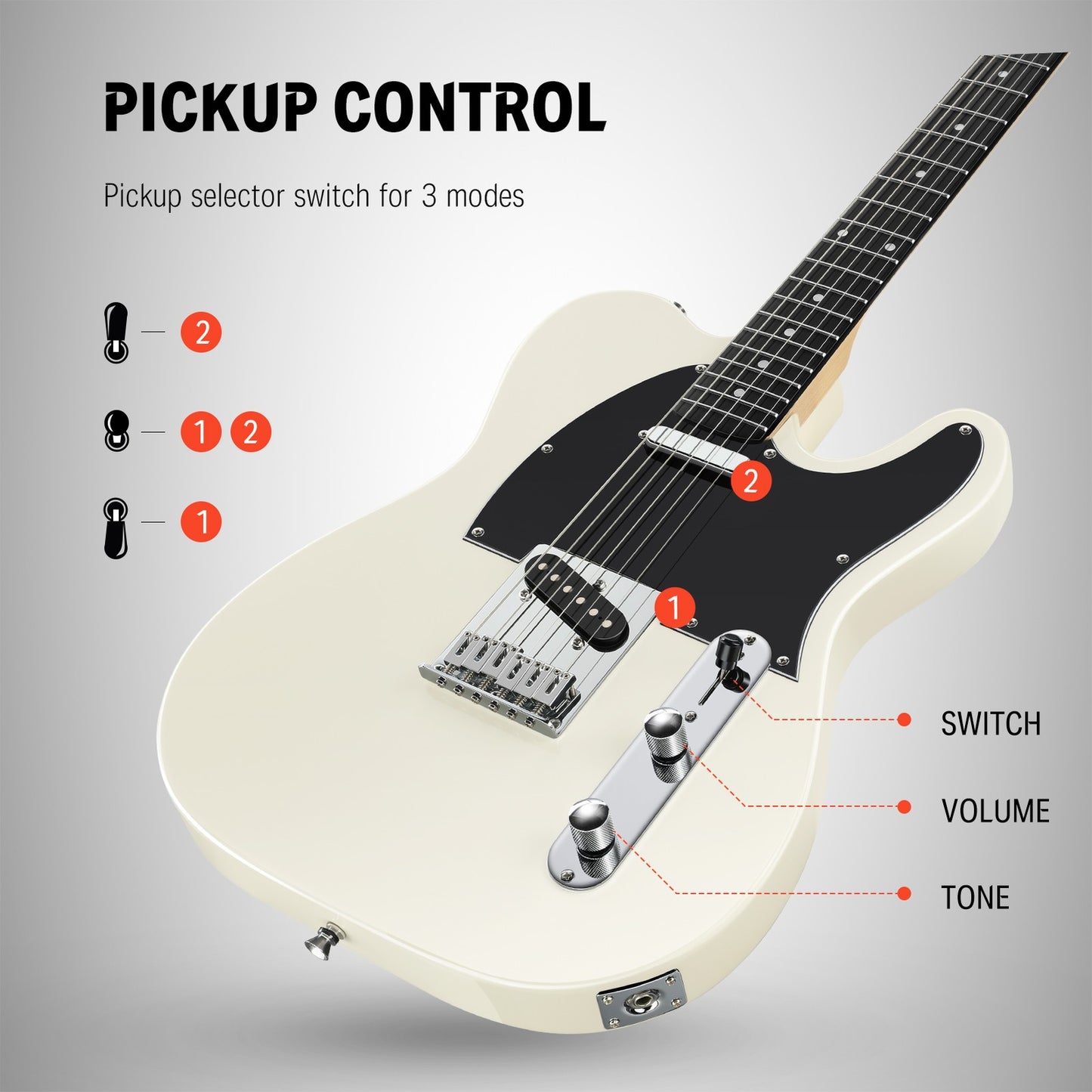🎸 Donner DTL-100 Electric Guitar with Gig Bag Solid Body SS Pickup Glossy White