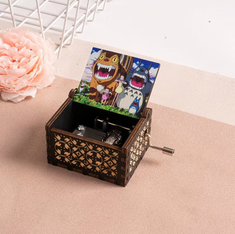 2025 HOT NEW Good Play Toy Wooden Painted Music Box, Totoro Music Gift, Ornament, Light Luxury Wooden Hand Cranked Music Box