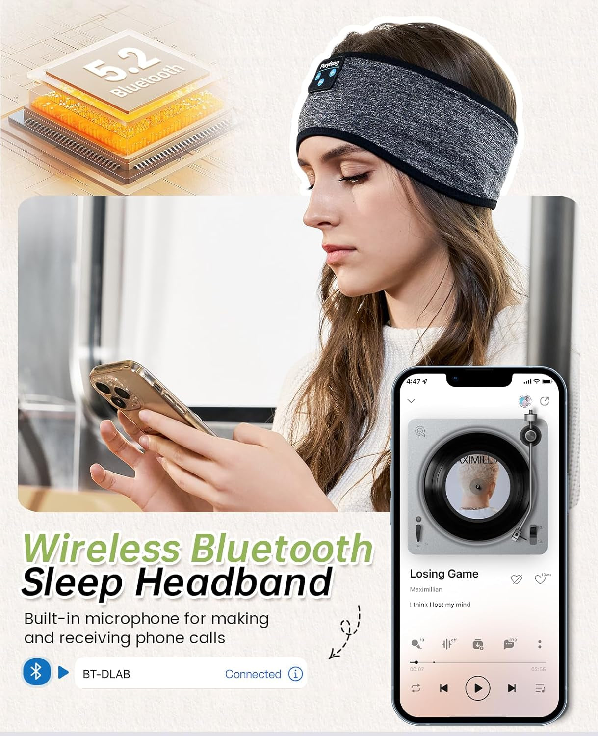 Sleep Headphones Bluetooth Headband Sleeping Headphones Wireless Sleep Headband with Comfortable Earbuds for Side Sleepers, Sleeping Eye Mask for Women Men Workout Running