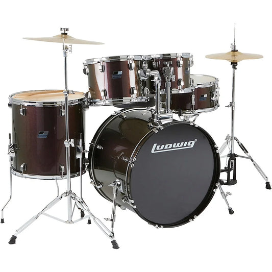 Backbeat Complete 5-Piece Drum Set with Hardware and Cymbals - Metallic Purple Mist