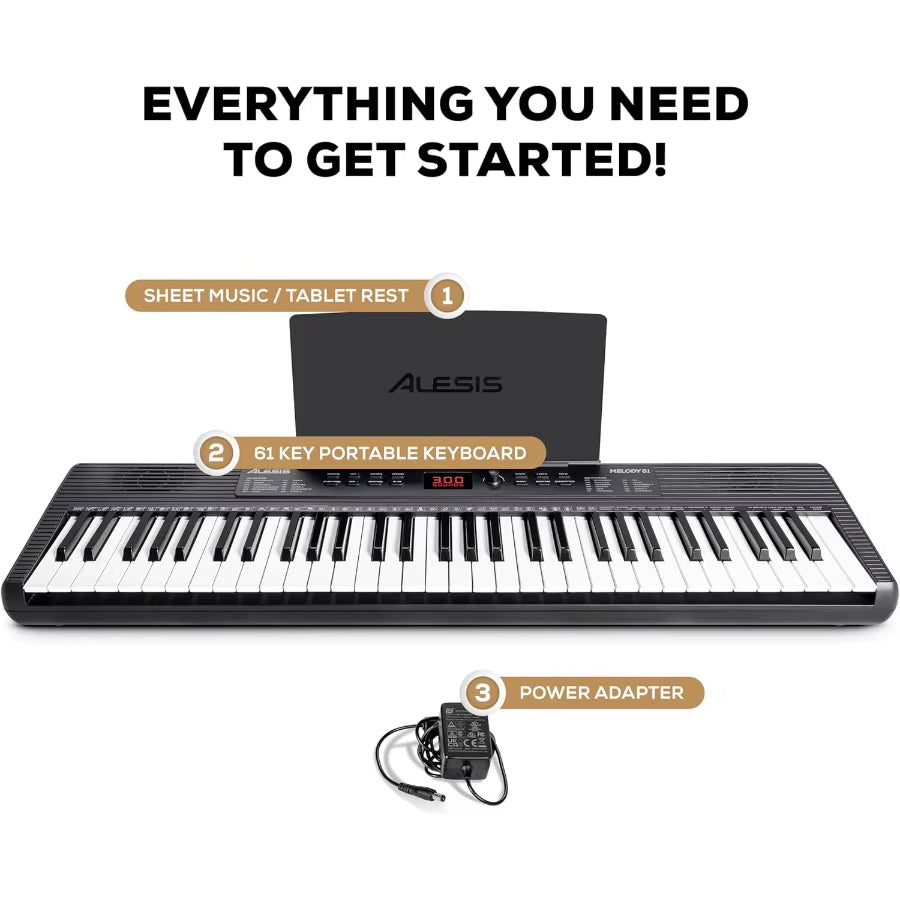 Alesis Melody 61 MK4 Keyboard Piano for Beginners with 61 Keys Speakers Tablet Sheet Music Stand 300 Sounds and Music Lessons D