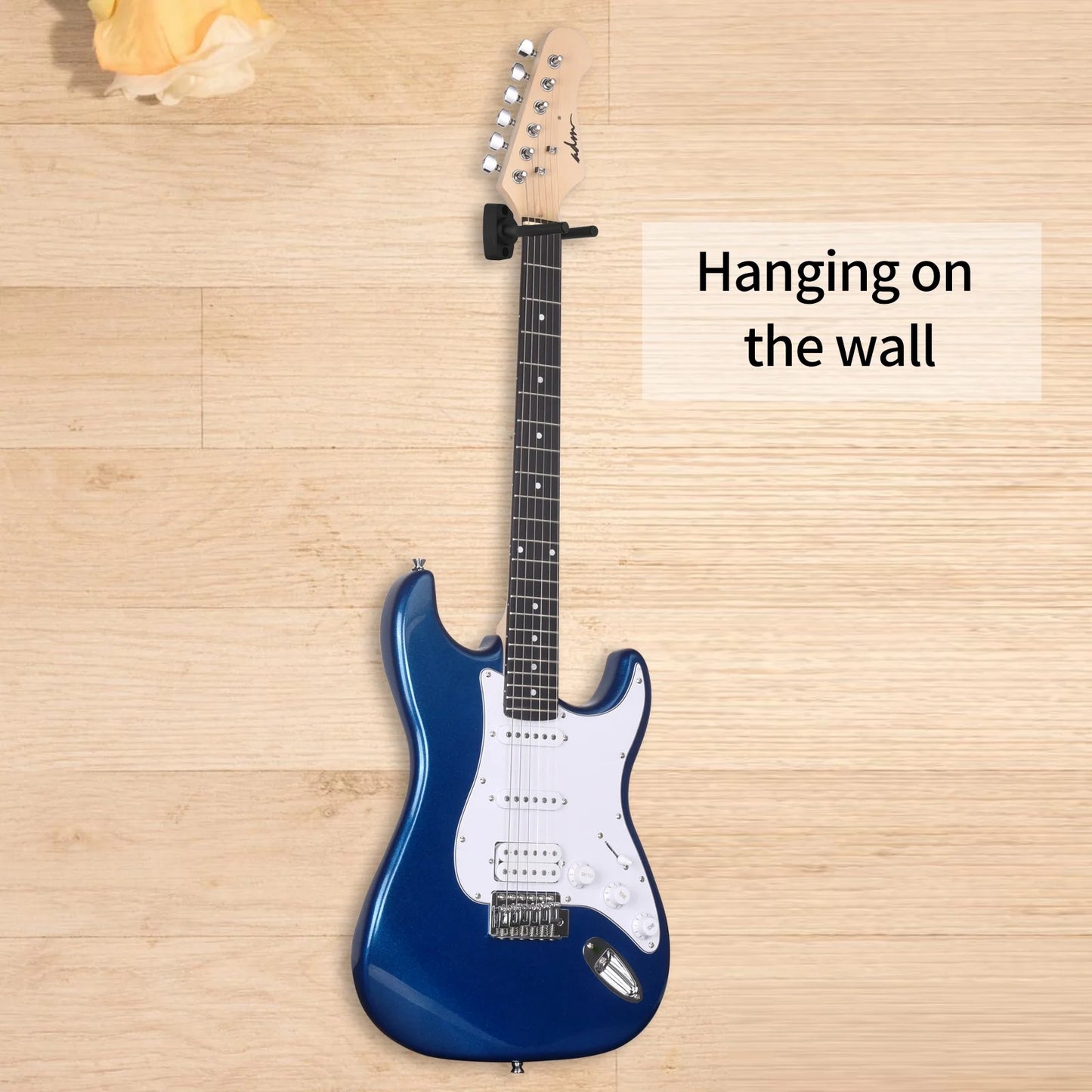Electric Guitar Solid-Wood Body 39 Inch Beginner Kit with Amplifier, Strap, String, Tuner, Cable, Picks (Blue)
