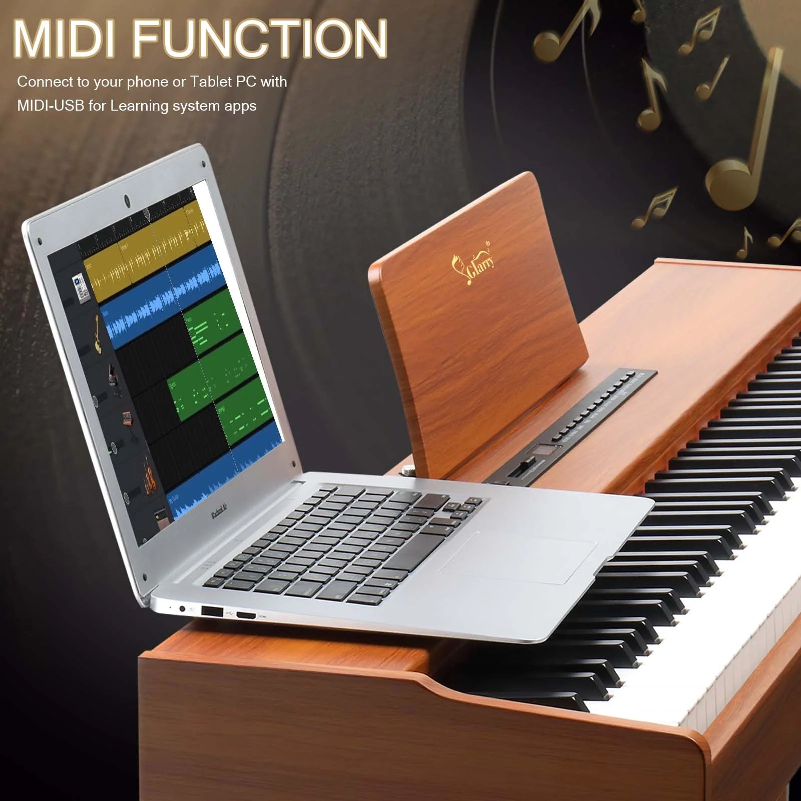 88 Keys Full Weighted Keyboards Digital Piano with Furniture Stand, Brown