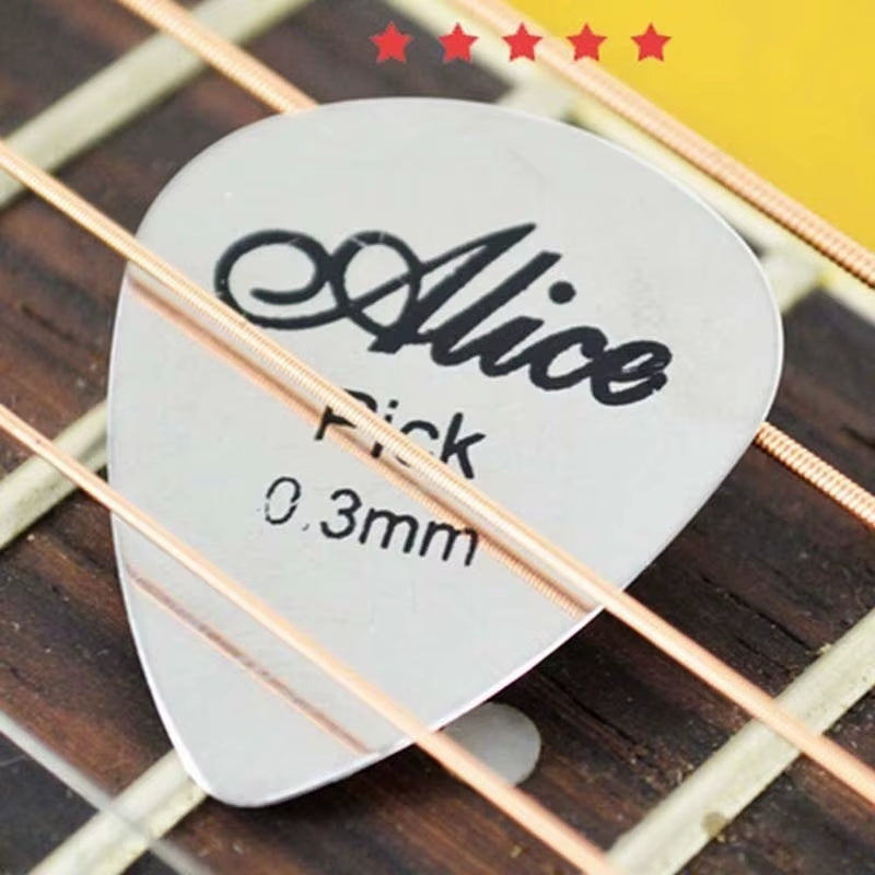 5Pcs10Pcs Metal Guitar Pick 0.3Mm Thin Durable Silver Color Professional Bass Ukelele Guitar Picks Guitar Amplifier Bass Guitar