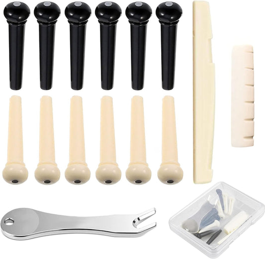 12 Pcs Acoustic Guitar Bridge Pins with Pin Puller 12 Pegs