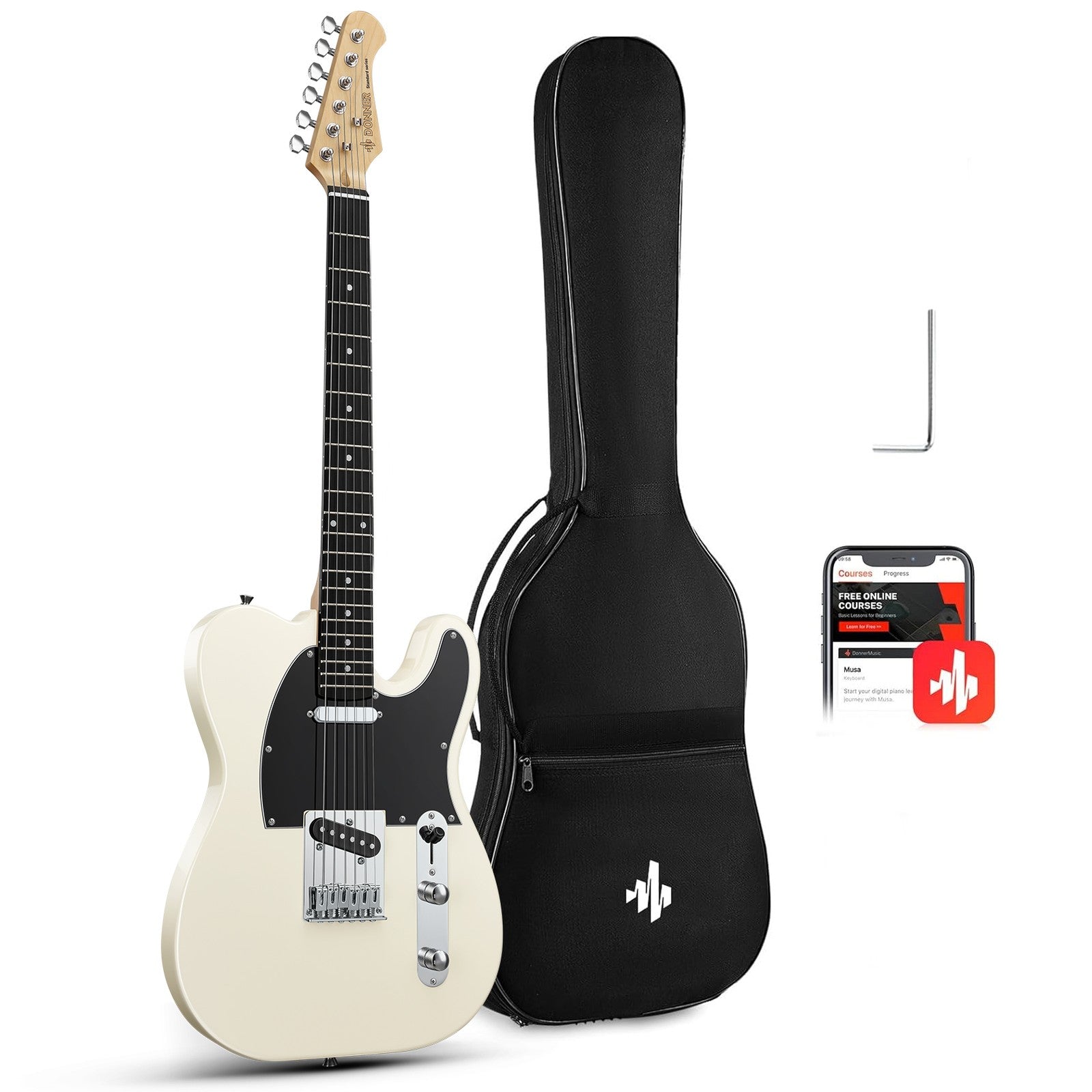 🎸 Donner DTL-100 Electric Guitar with Gig Bag Solid Body SS Pickup Glossy White