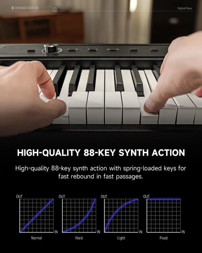 Portable Digital Piano 88-Key Synth Action Keyboard with X Stand, Pedal, Auto-Accompaniment for Beginner, 128 Tones, 83 Rhythms, Support Usb/Midi/Melodics, Wireless Connection