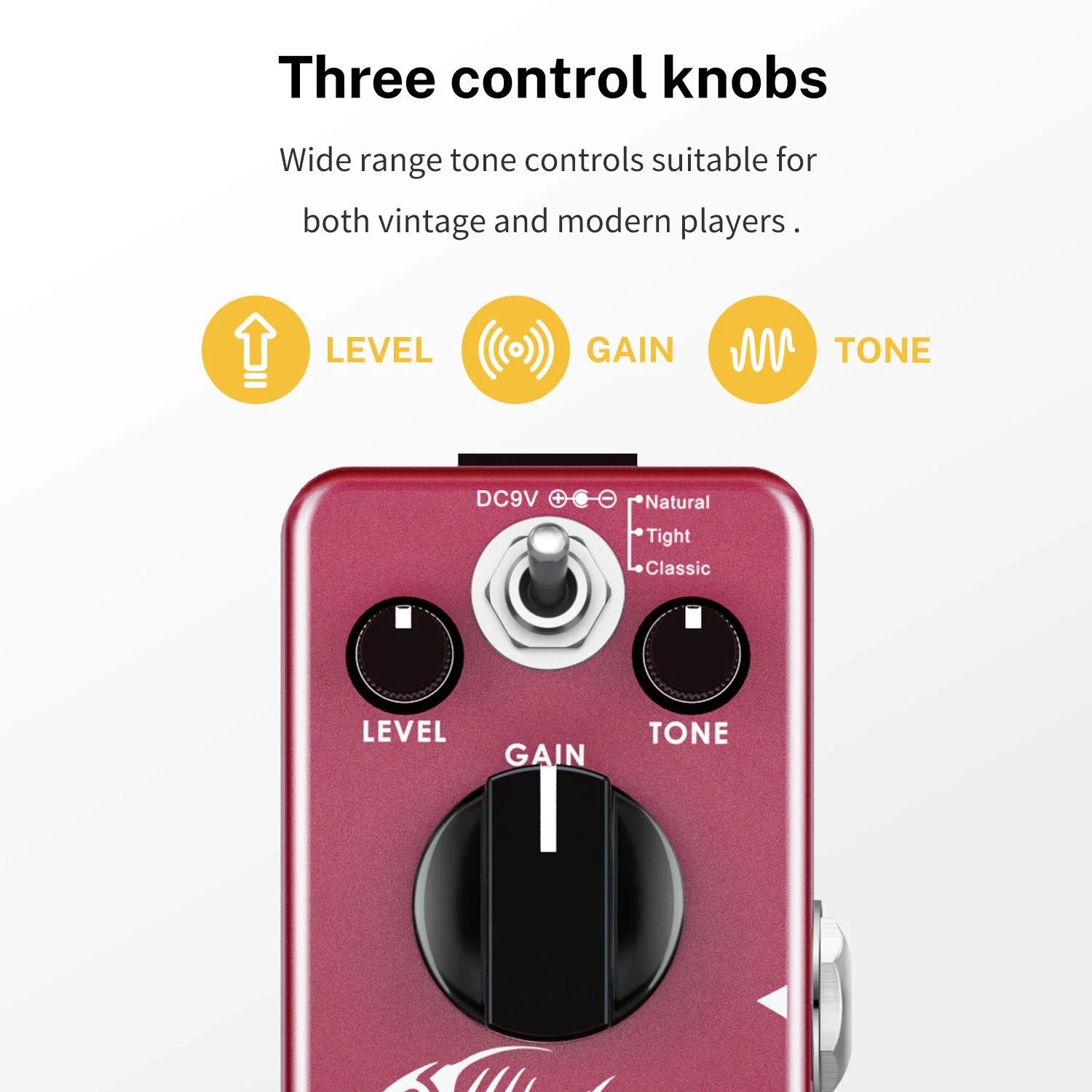 Distortion Guitar Pedal, Morpher Distortion 3 Modes Natural, Tight, Classic Crunch 80S Metal for Electric Guitar True Bypass