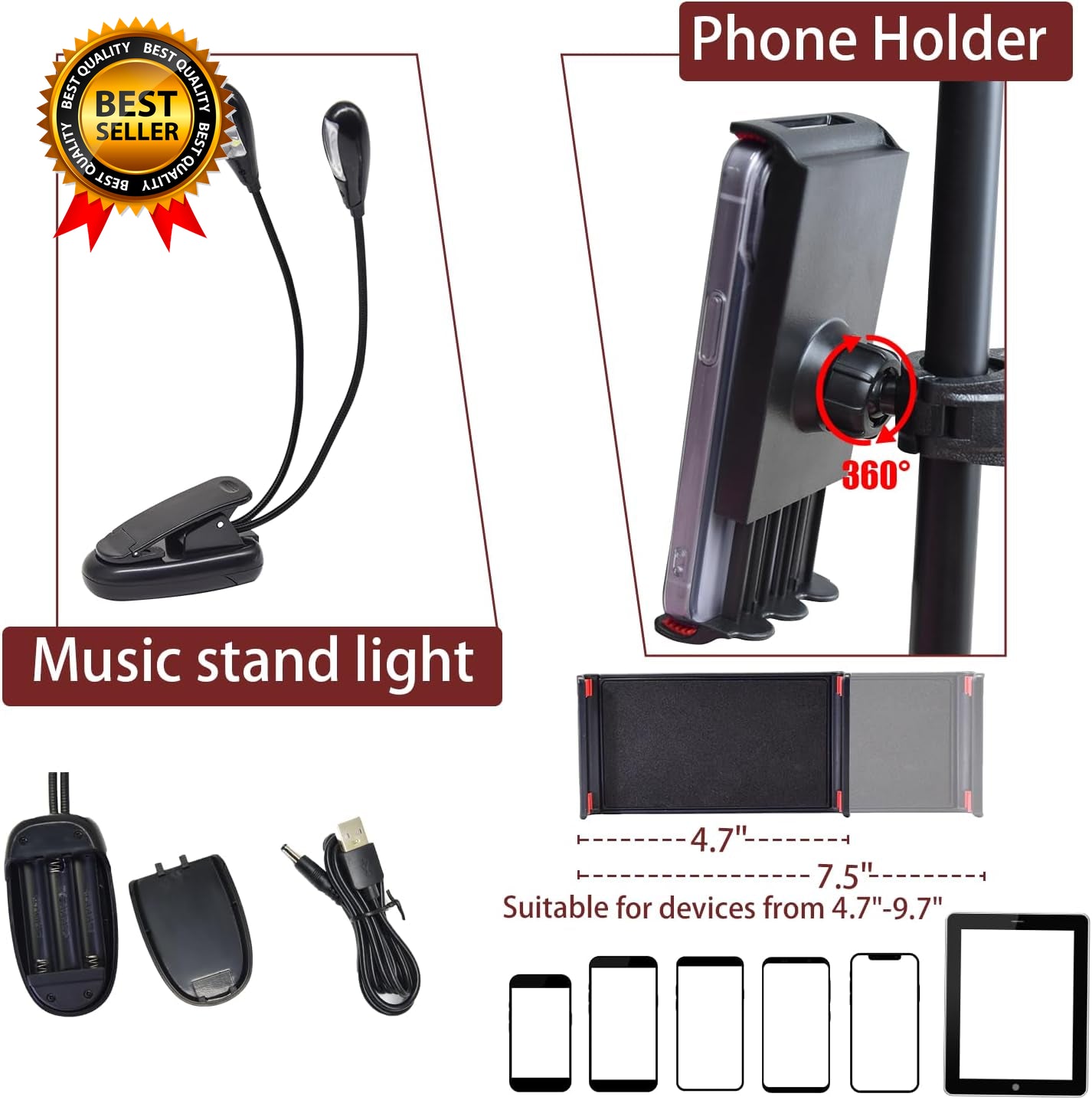 Sheet Music Stand with Light & Phone Holder 57" Music Stand for Sheet Music High