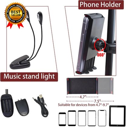Sheet Music Stand with Light & Phone Holder 57" Music Stand for Sheet Music High