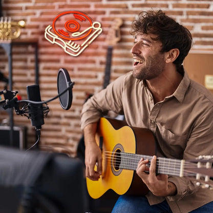 Record Player Neon Sign Retro Red Warm Music Record Neon Light for Music Studio Decor Live Music Bedroom Beer Bar Decoration