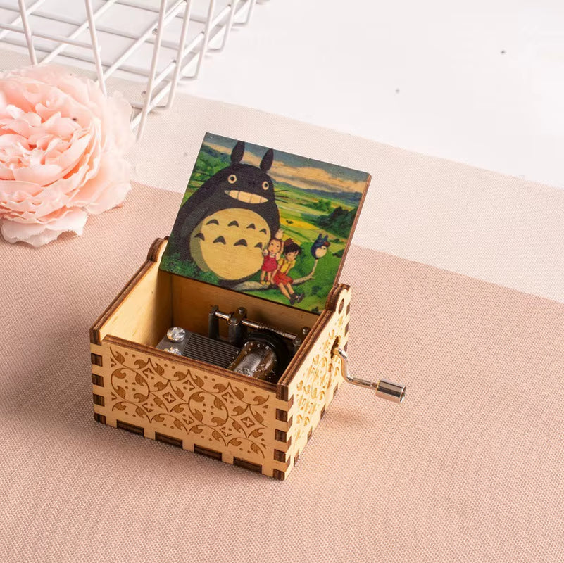 2025 HOT NEW Good Play Toy Wooden Painted Music Box, Totoro Music Gift, Ornament, Light Luxury Wooden Hand Cranked Music Box