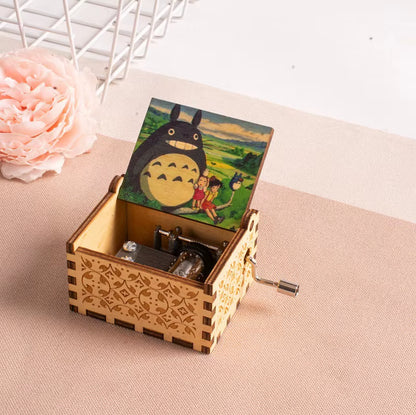 2025 HOT NEW Good Play Toy Wooden Painted Music Box, Totoro Music Gift, Ornament, Light Luxury Wooden Hand Cranked Music Box