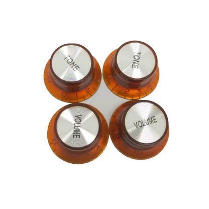 4Pcs Guitar Top Hat Speed Control Knobs 2 Volumes & 2 Tones Silver Bell for LP SG Guitar