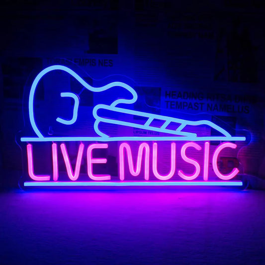 Live Music Neon Signs Guitar Neon Light Sign Wall Decor for Bedroom Music Party Bar Music Club Man Cave USB Powered
