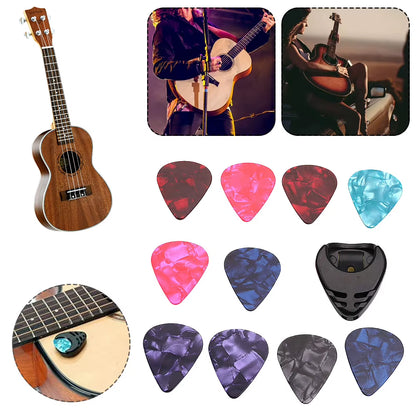 10Pcs Acoustic Guitar Picks Colorful Guitar Picks & Pick Holder Set Ukulele Picks Multifunction Celluloid Guitar Accessories