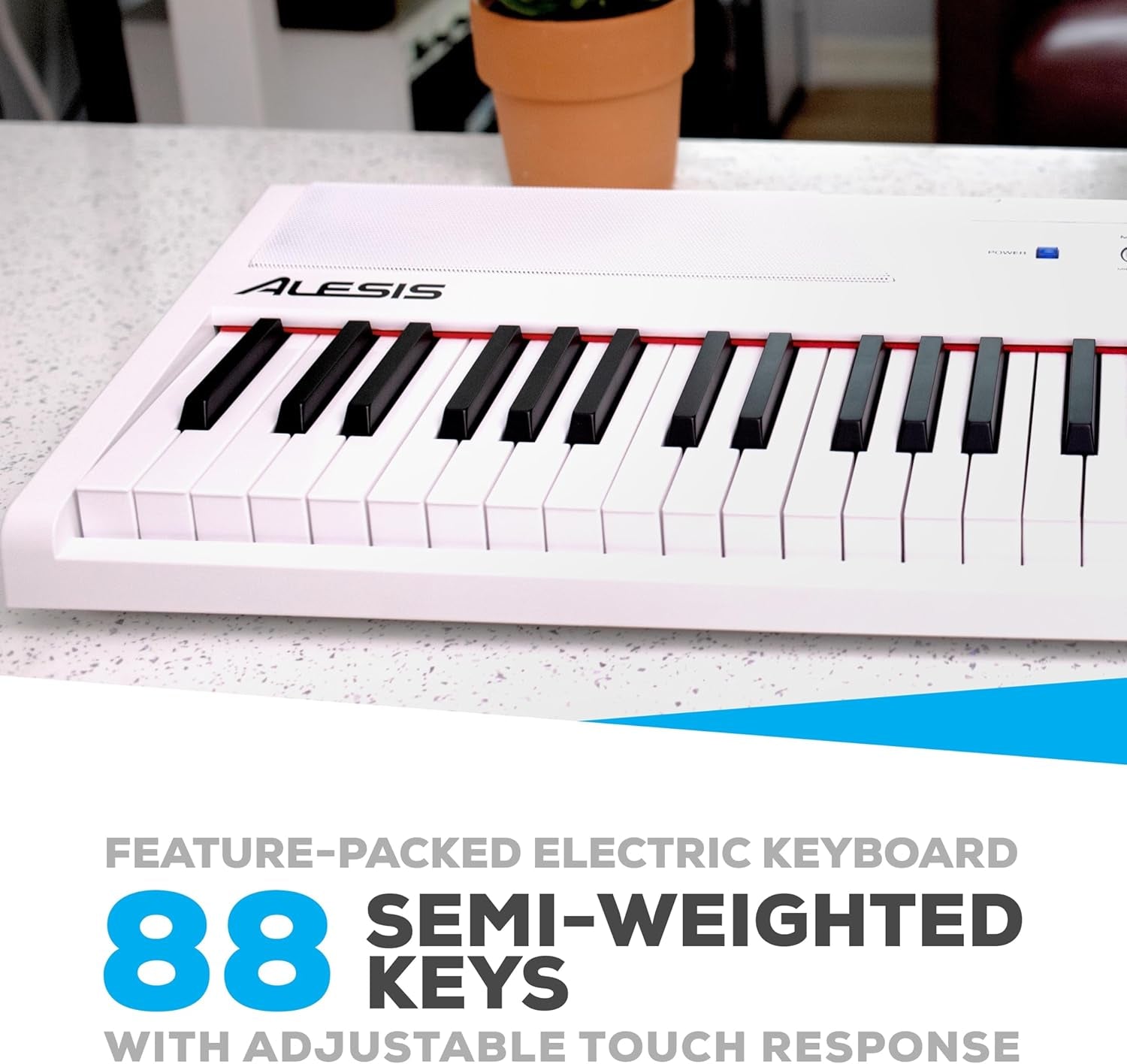 Recital White - 88 Key Digital Piano Keyboard with Semi-Weighted Keys, 2X20W Speakers, 5 Voices, Split, Layer and Lesson Mode, FX and Piano Lessons