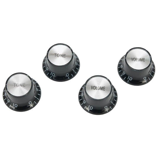 4Pcs Aluminum Guitar Tone and Volume Speed Control Knobs Silver Silver Top Hat Bell for GB LP SG Electric Guitar Accessories